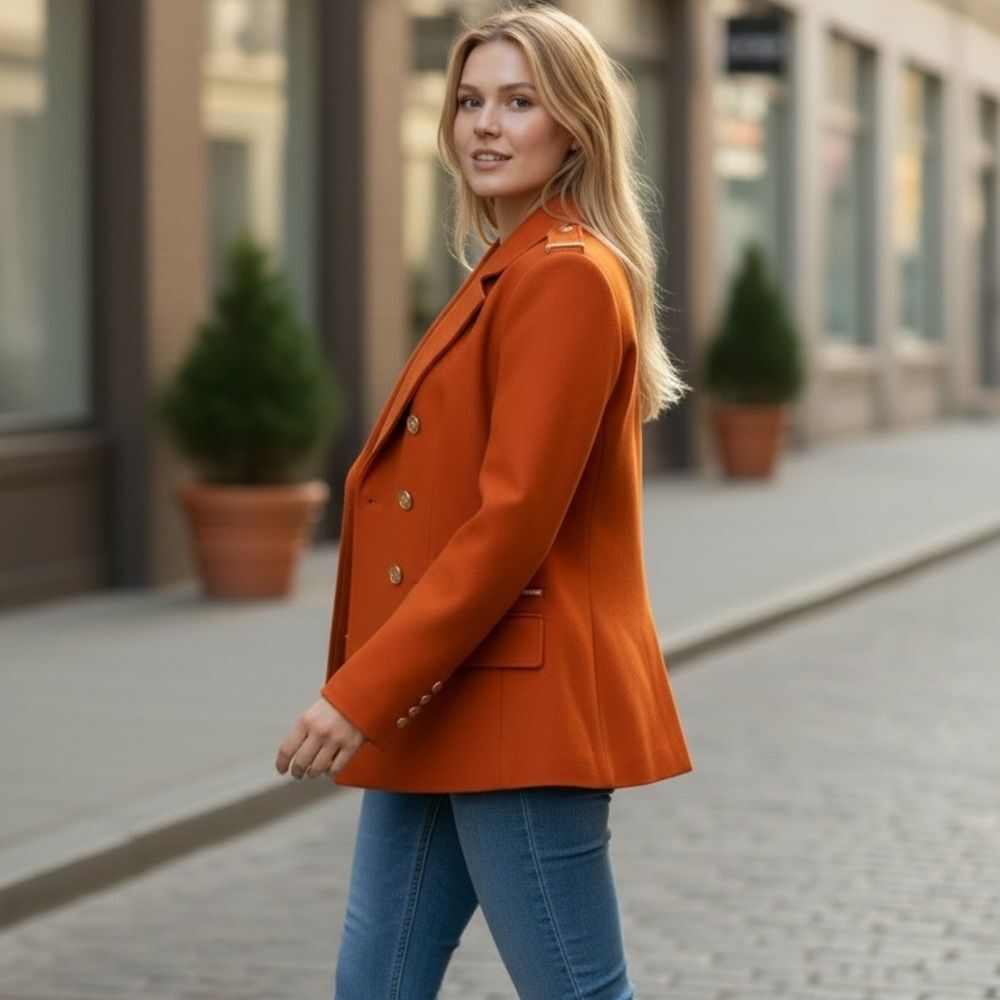 Michael Kors Wool Jacket Women size XL -Terracotta with Gold Buttons